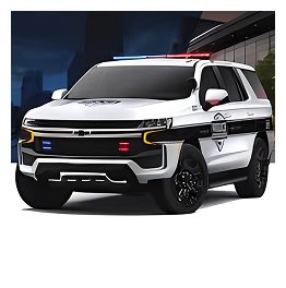 Police SUV with flashing lights at night.